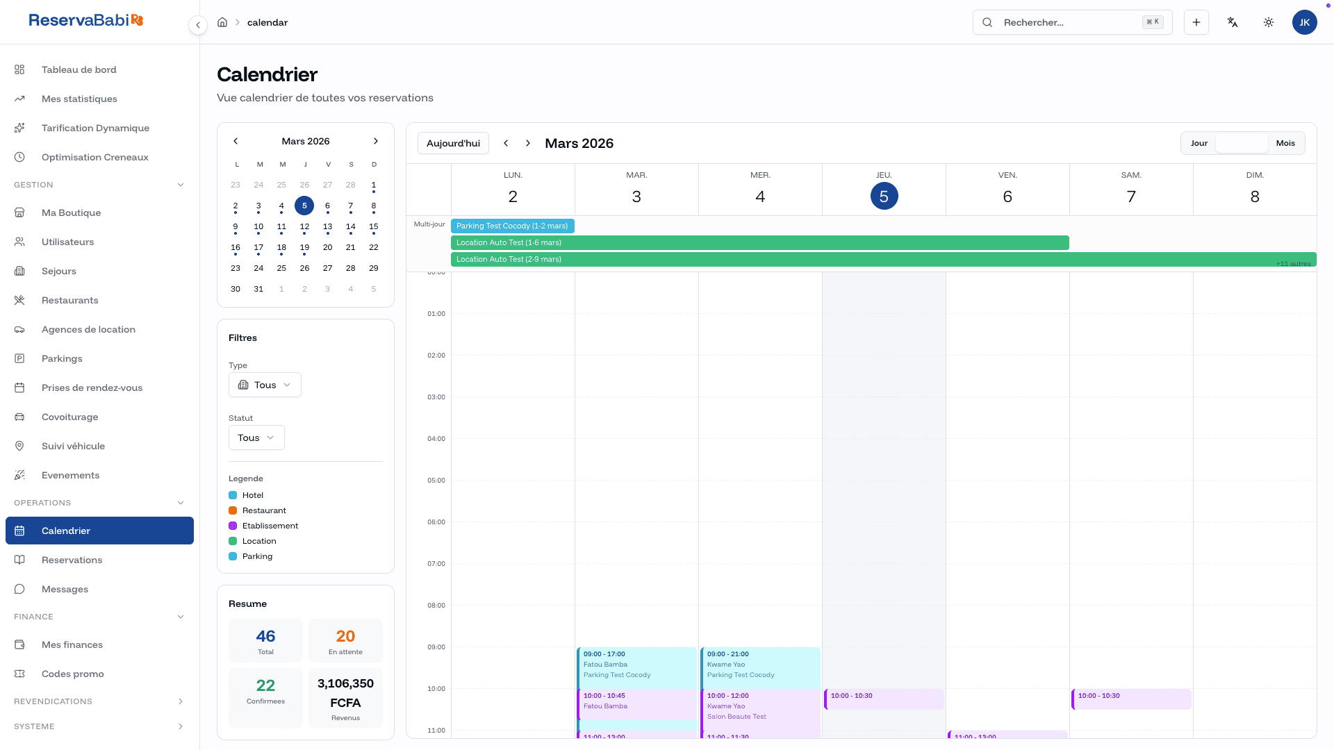 Calendrier de reservations ReservaBabi